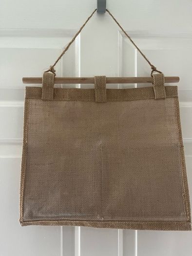 Rustic Burlap Wall Organizer Vintage Style Hanging Storage with Wooden Accents