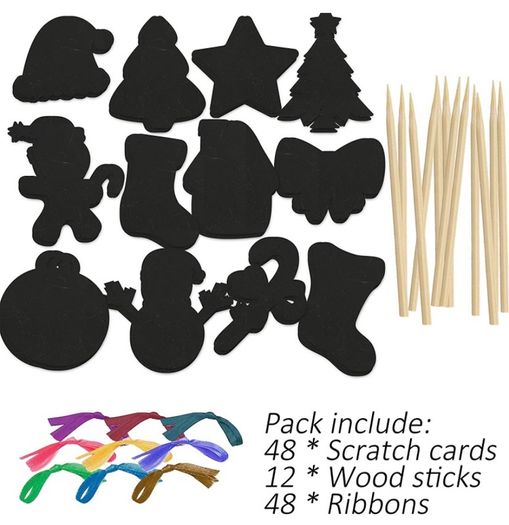 48 pieces Christmas Scratch Art Cards, Hanging Decorations Christmas Crafts doodle game For Kids (FREE POSTAGE)