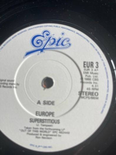 Europe Superstitious picture sleeve vinyl record single in vg+ condition