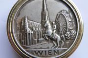 Vintage Wien Vienna Pill Box Pewter Top Trinket Box Travelers Souvenir