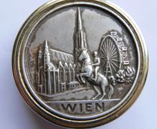 Vintage Wien Vienna Pill Box Pewter Top Trinket Box Travelers Souvenir