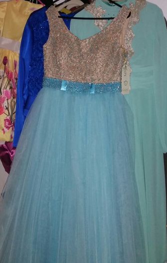Brand new Pearl beaded DEBS Dress / Princess dress in Blue / AQUA