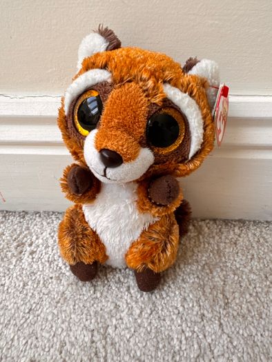Ty Beanie Boos Rusty the Raccoon TySilk Beanie Soft Plush approx. 15 cm. Used Please see photos