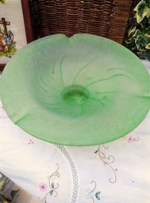 Vintage Green glass, footed glass bowl