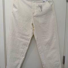UNIQLO Linen Cotton Tapered White Trousers Size S NEW