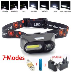 XPE COB LED headlamp USB Rechargeable Headlight head light Torch Flashlight 18650
