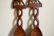 Vintage Hand Carved Teak Wood Lion a spoon and Fork