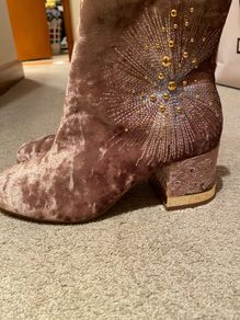 Pink Velet Gold Heel Ankle Boots UK5