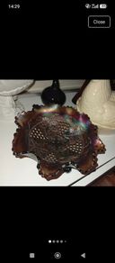 Antirque Amethyst Carnival Glass Grape and Cable Footed Bowl Circa 1908 to 1920