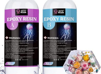 Epoxy Resin, 64oz Crystal Clear Epoxy Resin and Hardener, Bubble Free Table Top & Bar Top Casting Resin, Clear Epoxy Resin for Tumblers, Art Crafts, Jewelry Making (FREE POSTAGE)