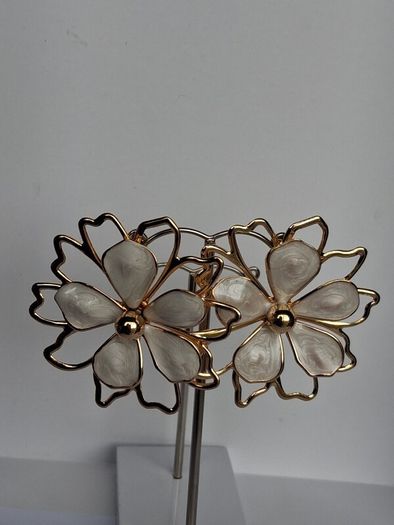 Gold & Cream Sakura Blossom Floral Statement Earrings