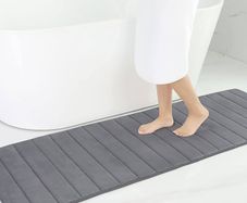 Memory Foam Bath Mat, 60 x 180 cm, Extra Soft Large Bathroom Mat Runner, Super Absorbent Non-Slip Bath Mats for Bathroom Floor Long Machine-Washable Dry Bath Rug Foot Mat, Dark Grey