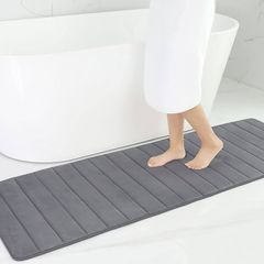 Memory Foam Bath Mat, 60 x 180 cm, Extra Soft Large Bathroom Mat Runner, Super Absorbent Non-Slip Bath Mats for Bathroom Floor Long Machine-Washable Dry Bath Rug Foot Mat, Dark Grey