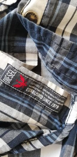 Diesel Mens blue/white check long sleeve Shirt with snap buttons Medium size