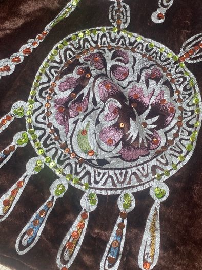 Vintage Pink Soda Handpainted Velvet Sequinned A line skirt Size UK10