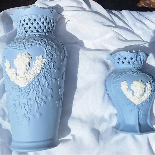 Pair of Blue Cameo Wedgewood Style vases