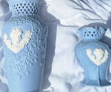 Pair of Blue Cameo Wedgewood Style vases