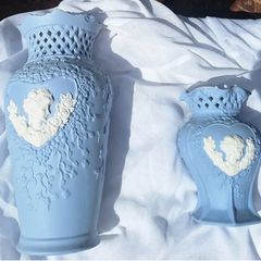 Pair of Blue Cameo Wedgewood Style vases