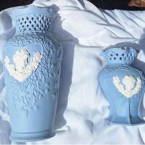 Pair of Blue Cameo Wedgewood Style vases