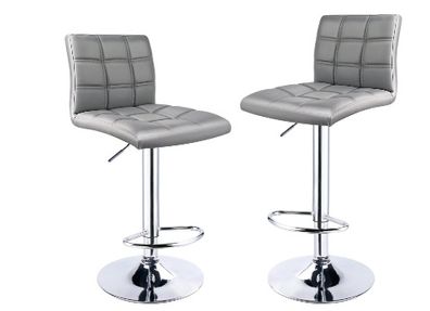 Modern Bar Stools Set of 2 Leatherette   Exterior,Double Needle Sewing,Height Adjustable,Chrome Footrest and Base,Bar Chairs for Kitchens,Counter and Home (Grey)