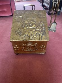Antique Firewood/ coal holder. Brass plated covering wood.