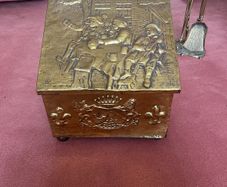 Antique Firewood/ coal holder. Brass plated covering wood.