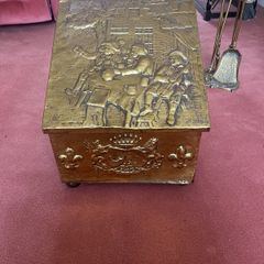 Antique Firewood/ coal holder. Brass plated covering wood.
