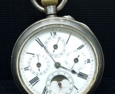 Antique pocket watch, 935 silver case, moonphase calendar, working