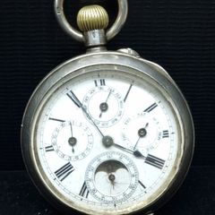 Antique pocket watch, 935 silver case, moonphase calendar, working