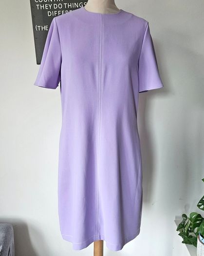 Lennon Courtney lilac purple shift dress yellow stitching fluted sleeves 10 12
