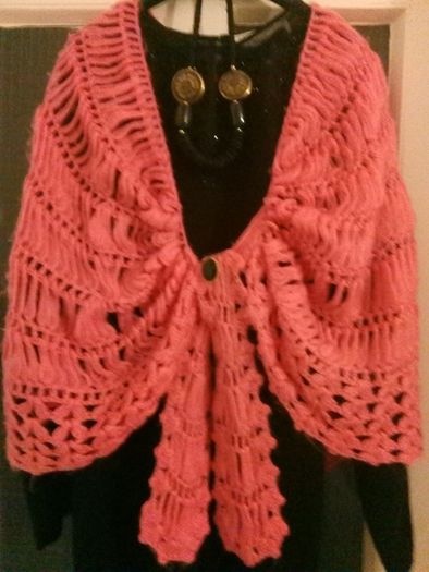 Knitted Coral Cape. party cape