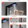 Shower Panel Tower System with Rainfall Shower Head, LED, 53 in Brushed Stainless Steel Shower Column, 6-Function Faucet, Wall-Mount Rain Massage System with 5 Body Jets, Handheld, Tub Spout Image 5