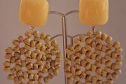 Retro Yellow Geo Floral Round Lattice Earrings