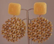 Retro Yellow Geo Floral Round Lattice Earrings