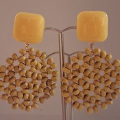 Retro Yellow Geo Floral Round Lattice Earrings