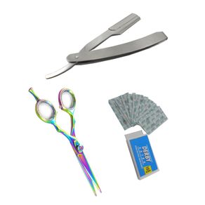 Set of Cut Throat Razor Shaving Men Razor Hairdressing Scissors Razor 6.0"