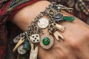 1 Goblins Whimsical Trinkets Bone and Tooth Soldered Charm Bracelet Charivari Wearable Art Weird Oddity