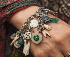 1 Goblins Whimsical Trinkets Bone and Tooth Soldered Charm Bracelet Charivari Wearable Art Weird Oddity