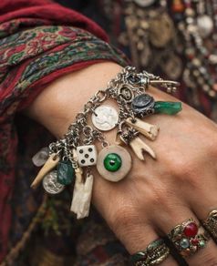 1 Goblins Whimsical Trinkets Bone and Tooth Soldered Charm Bracelet Charivari Wearable Art Weird Oddity