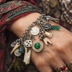 1 Goblins Whimsical Trinkets Bone and Tooth Soldered Charm Bracelet Charivari Wearable Art Weird Oddity