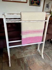 Early 20th Century Art Deco Shape Tall Freestanding Painted Wooden Towel Rail or Quilt Rack