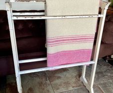 Early 20th Century Art Deco Shape Tall Freestanding Painted Wooden Towel Rail or Quilt Rack