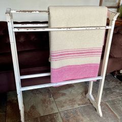 Early 20th Century Art Deco Shape Tall Freestanding Painted Wooden Towel Rail or Quilt Rack