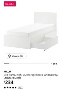 IKEA MALM Single Bed Frame with 2 Underbed Storage Drawers white