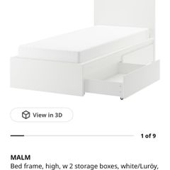IKEA MALM Single Bed Frame with 2 Underbed Storage Drawers white