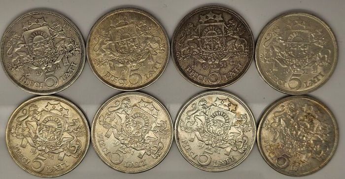 Latvia 1931 Silver 5 Lati Beautiful big Silver Coins Priced at Silver Spot Price