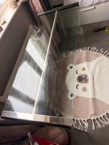Glass Table with Silver Hardware