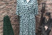 Vintage Blue with Navy print Pleated Shirt dress