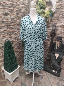 Vintage Blue with Navy print Pleated Shirt dress