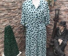 Vintage Blue with Navy print Pleated Shirt dress